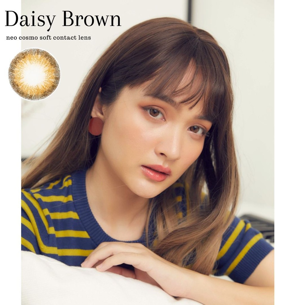 Neo Cosmo Daisy Brown 0.00 คอนแทคเลนส์ลวดลายนัวๆสไตล์ญี่ปุ่น สีบางเบา เบลนกับสีตาจริงดีมาก เพิ่มความโตเล็กน้อย ธรรมชาติสุดๆ ใส่ได้ทุกโอกาส