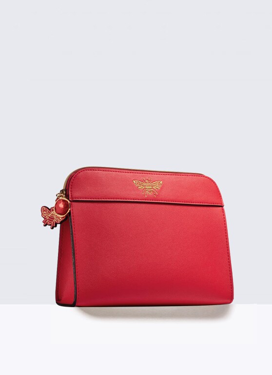 Red Cosmetic Pouch with Gold Bumble Bee  กระเป๋า Estee Lauder 1 pcs มีจี้ซิปรูปผึ่ง สีแดงสดใส