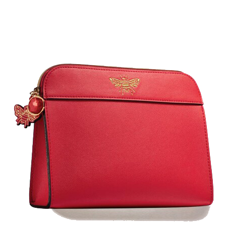 Red Cosmetic Pouch with Gold Bumble Bee  กระเป๋า Estee Lauder 1 pcs มีจี้ซิปรูปผึ่ง สีแดงสดใส
