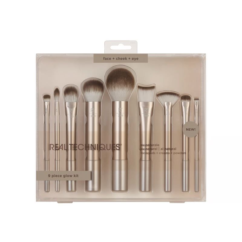 Real Techniques 9 Piece Au Naturale Makeup Brush Set, Real Techniques, แปรงแต่งหน้า Real Techniques ,REAL TECHNIQUES Au Naturale Makeup Brush Kit, For Foundation, Powders, and Concealers, Premium Quality Face Brushes, 9 Piece Set, 